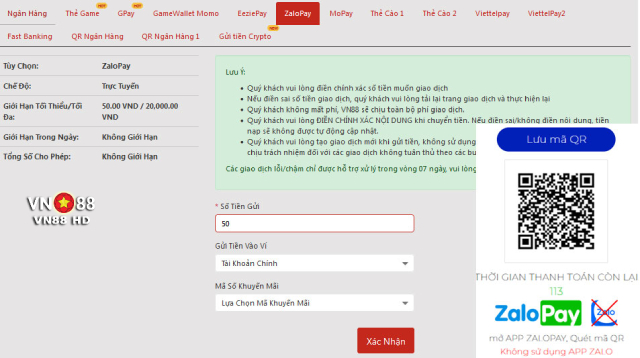 Cách để anh em nạp tiền VN88 qua ví điện tử